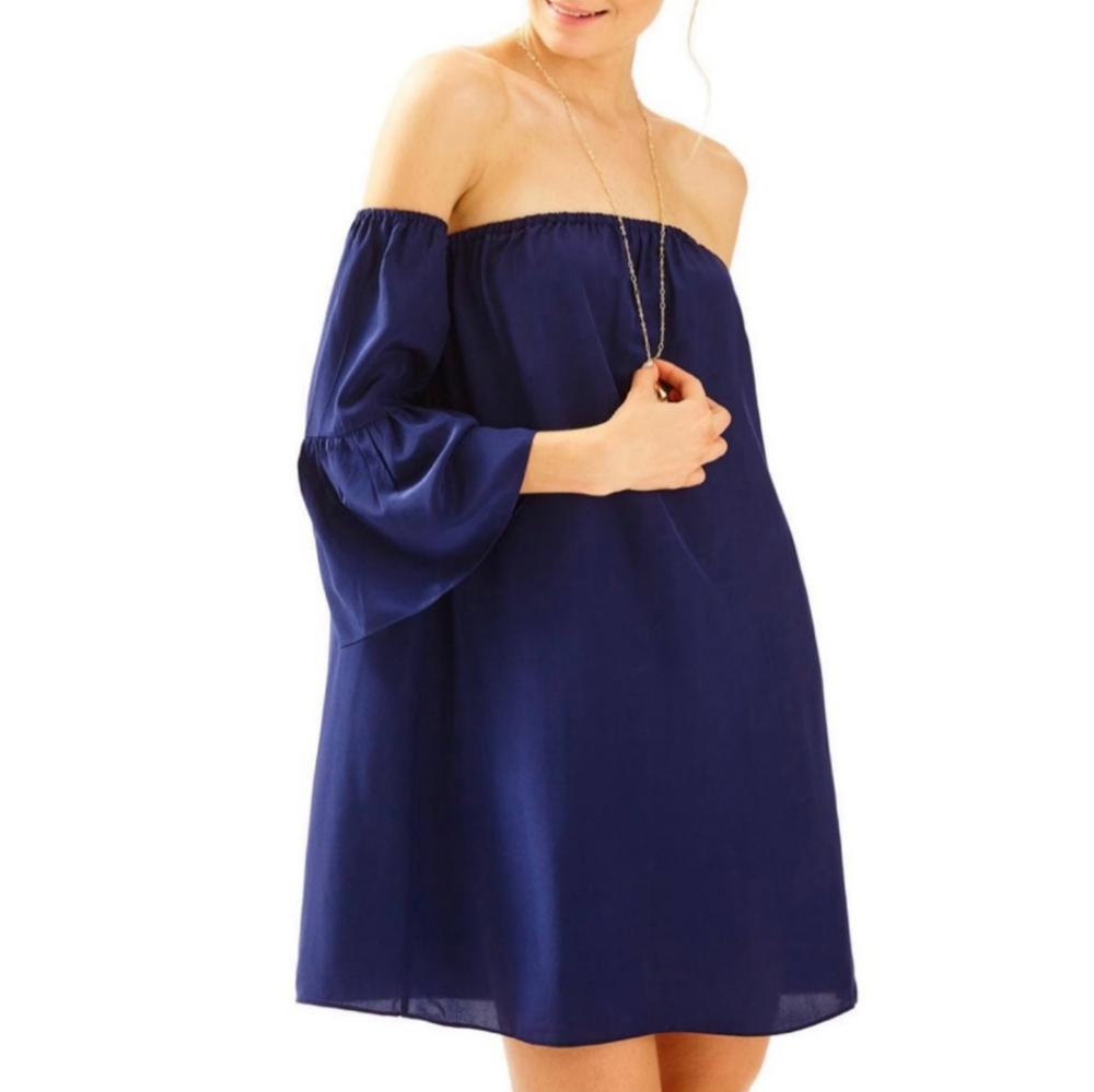NWT Lilly Pulitzer navy silk Sanilla dress sz L